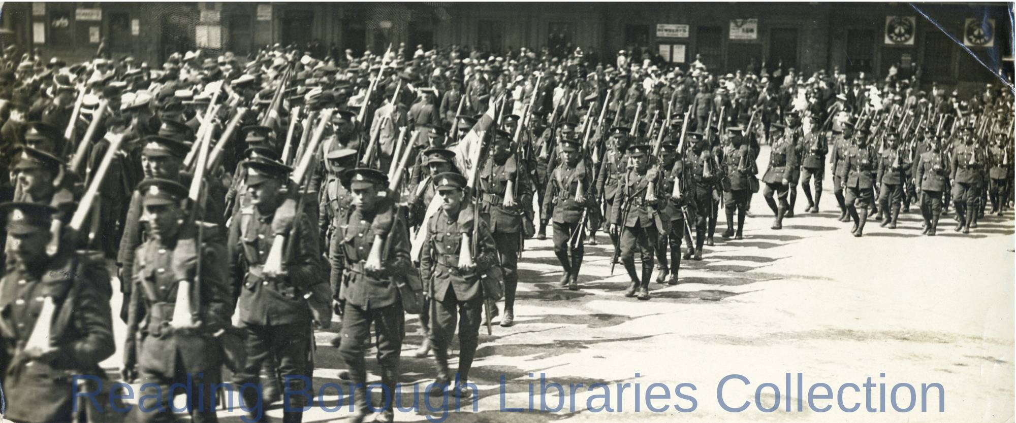 The Return of the Royal Berkshire Regiment 17 May 1919. The men move off across Station Square. The Return of the Royal Berkshire Regiment 17 May 1919. The men move off across Station Square.