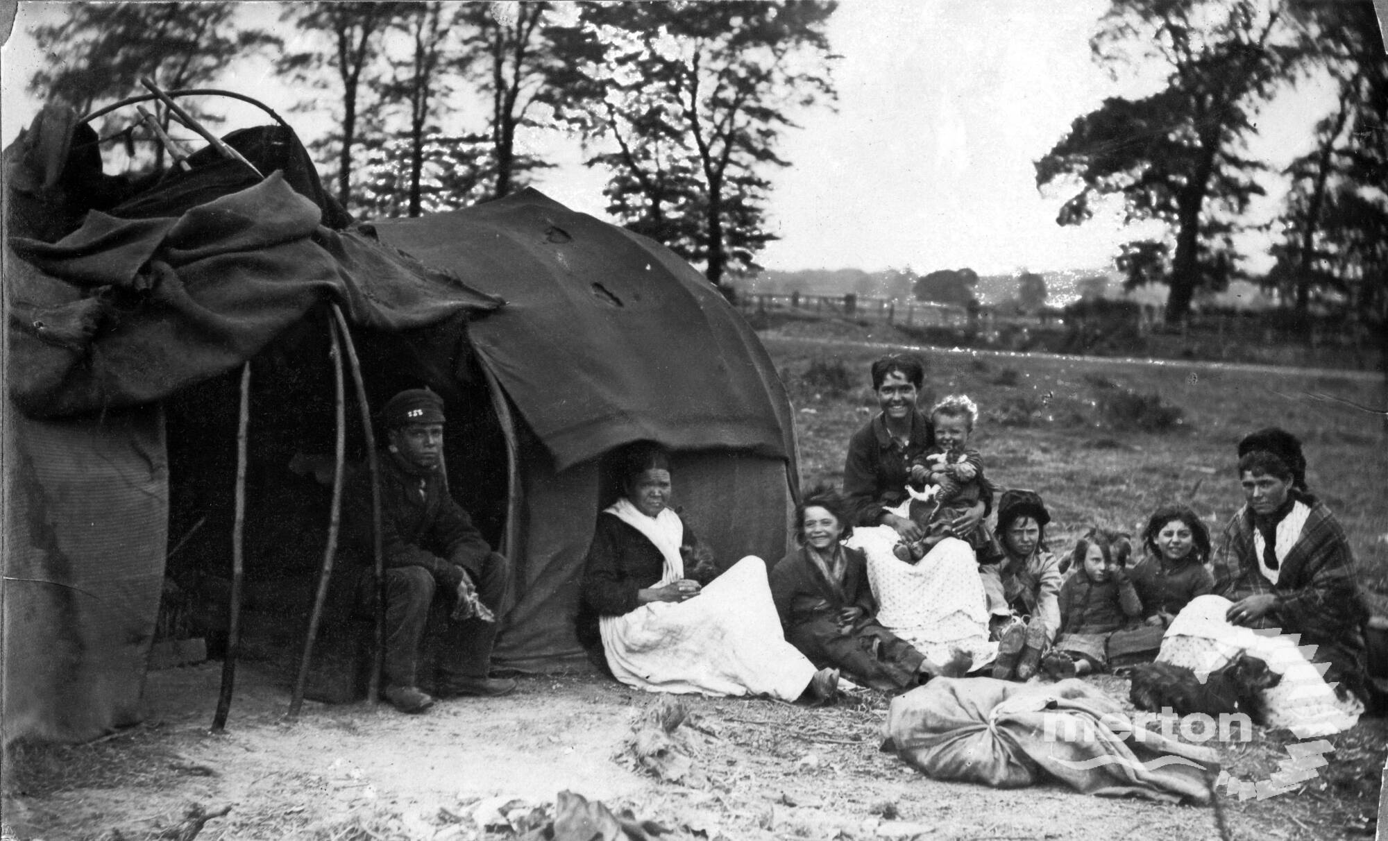 Gypsy family and their Bender tent on Mitcham Common Merton Memories