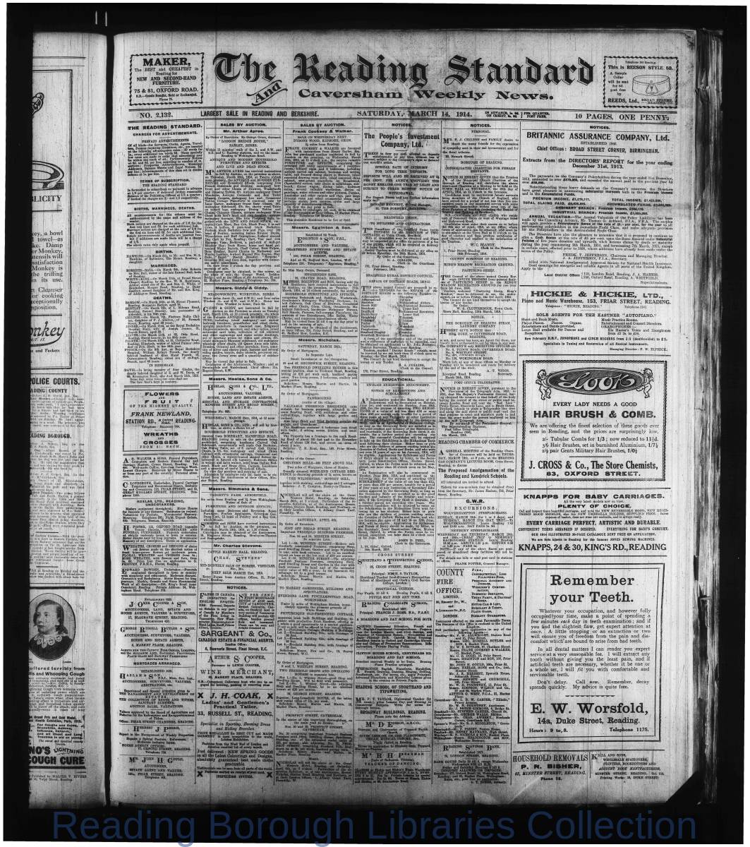 Reading Standard, Saturday, March 14, 1914. Pg 1 Reading Standard, Saturday, March 14, 1914. Pg 1