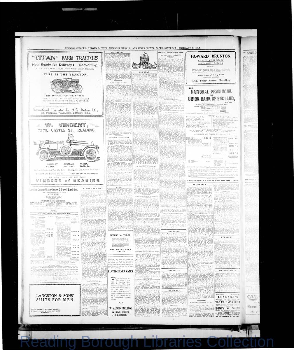 Reading Mercury Oxford Gazette Saturday February 8,1919. Pg 4 Reading Mercury Oxford Gazette Saturday February 8,1919. Pg 4