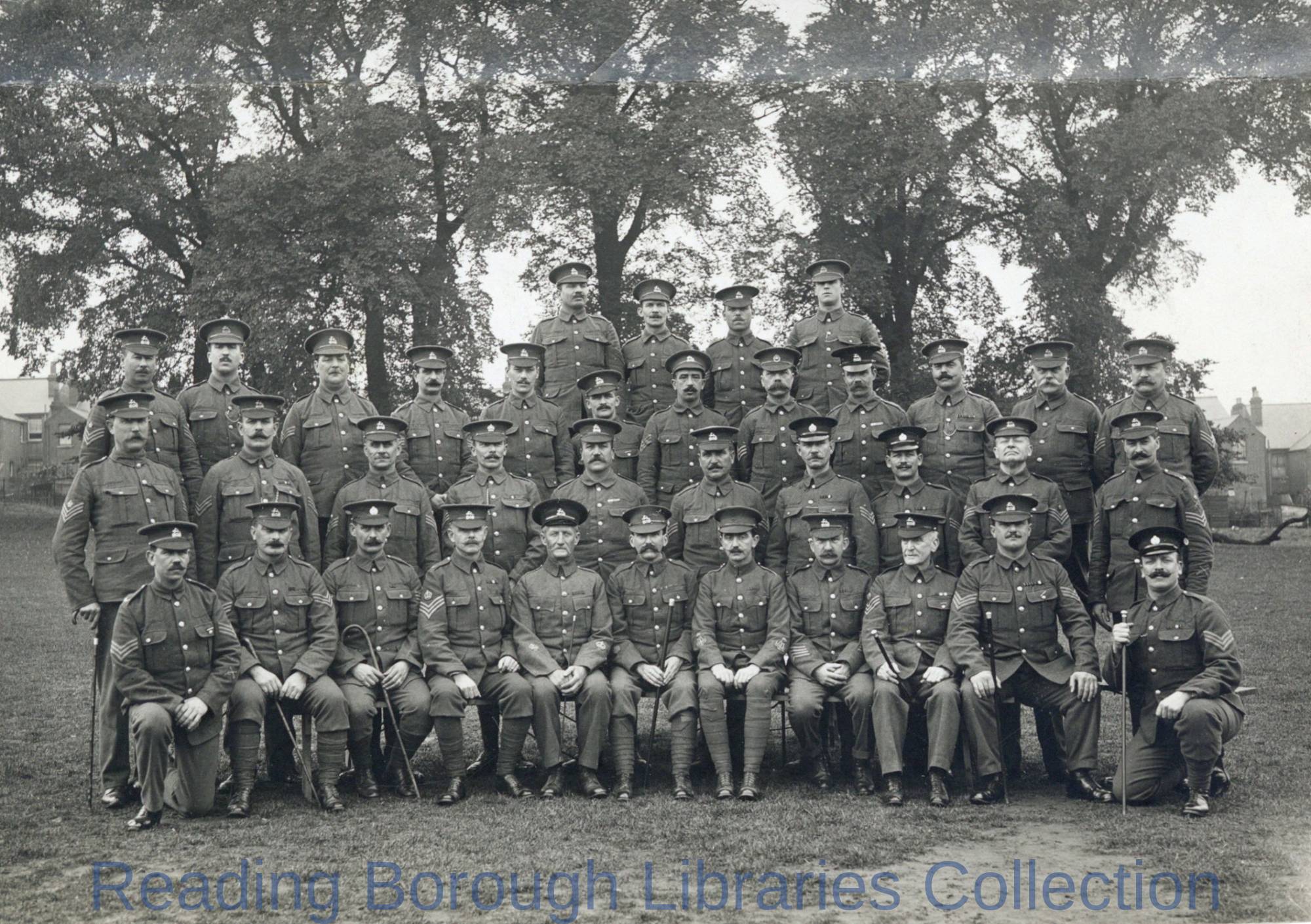 Warrant Officers and Sergeants, Royal Berkshire Regiment, Brock Barracks, Reading, August 1914. Warrant Officers and Sergeants, Royal Berkshire Regiment, Brock Barracks, Reading, August 1914.
