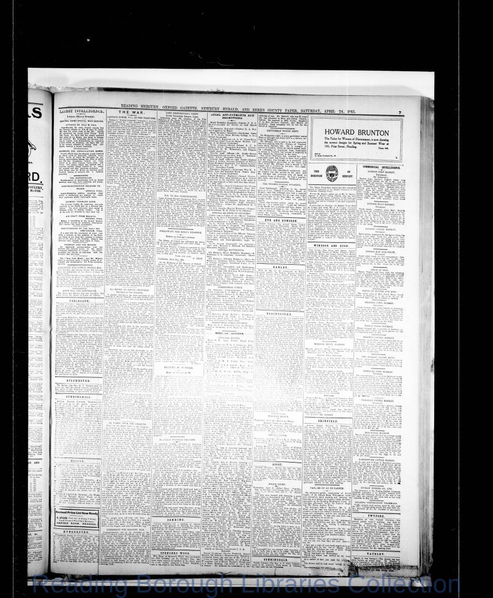 Reading Mercury Oxford Gazette Saturday, April 24, 1915. Pg 7 Reading Mercury Oxford Gazette Saturday, April 24, 1915. Pg 7