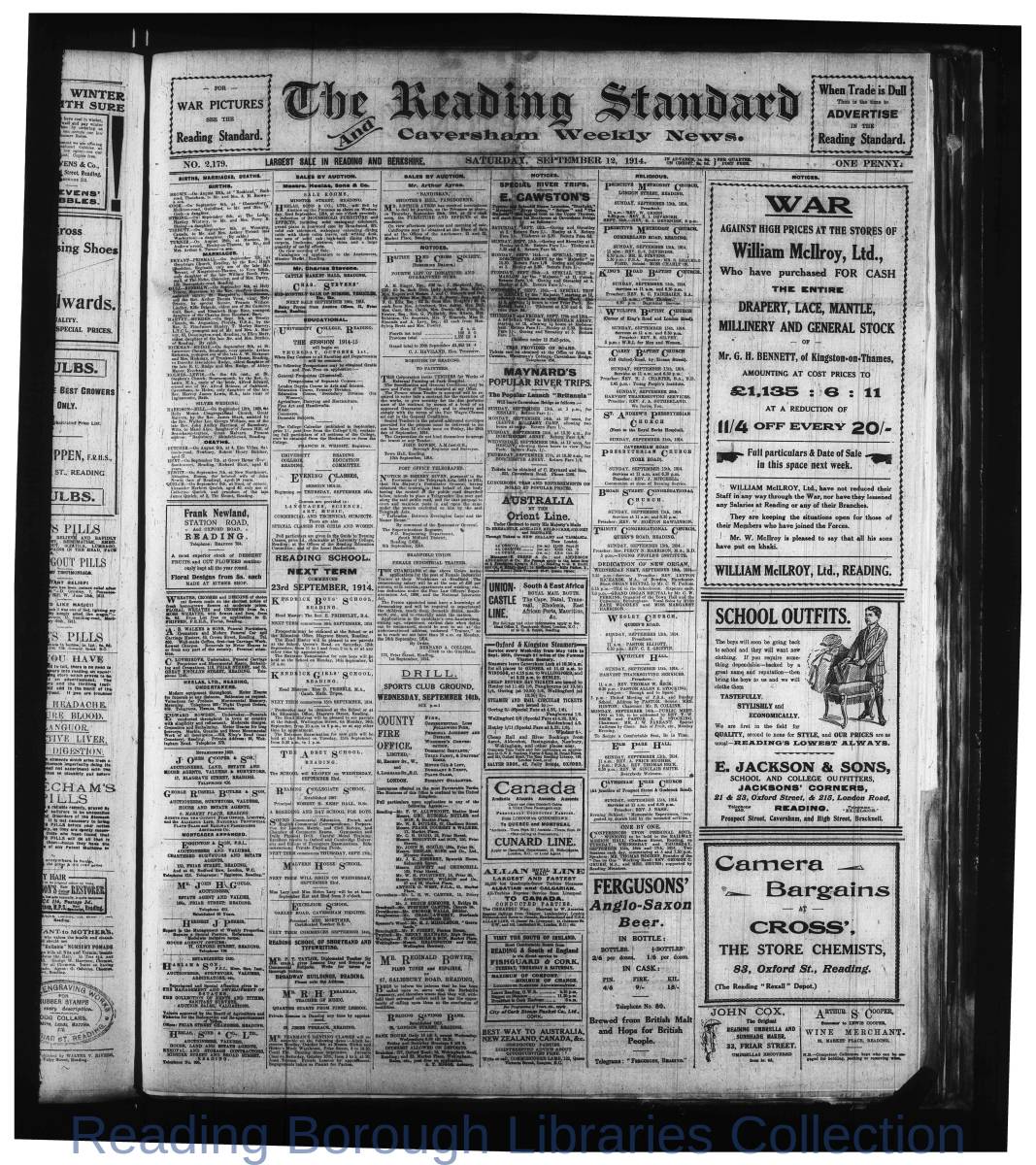 Reading Standard, Saturday, September 12, 1914. Pg 1 Reading Standard, Saturday, September 12, 1914. Pg 1