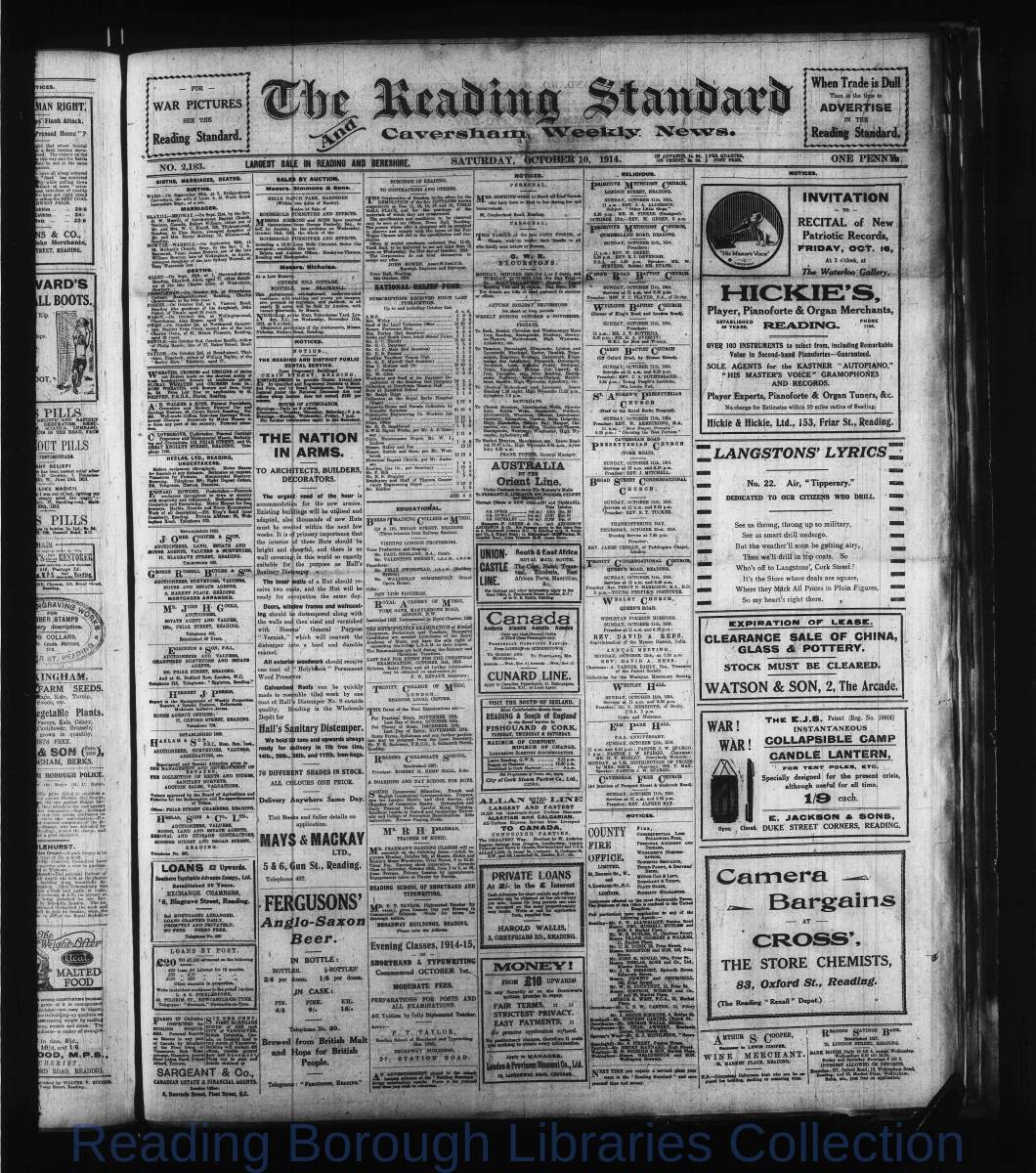 Reading Standard, Saturday, October 10, 1914. Pg 1 Reading Standard, Saturday, October 10, 1914. Pg 1