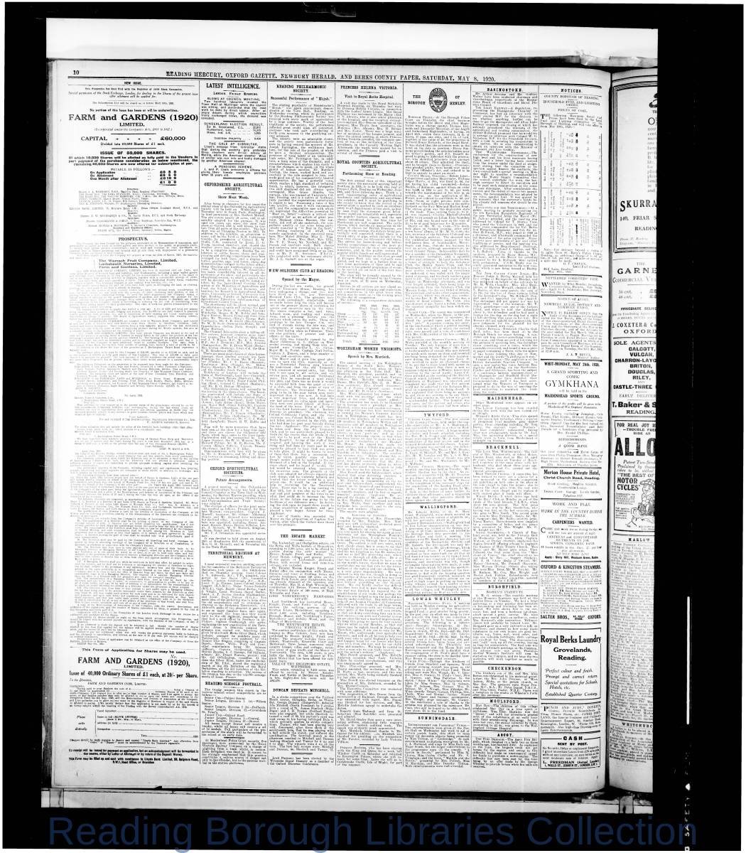 Reading Mercury Oxford Gazett Saturday, May 5, 1920. Pg 10 Reading Mercury Oxford Gazett Saturday, May 5, 1920. Pg 10