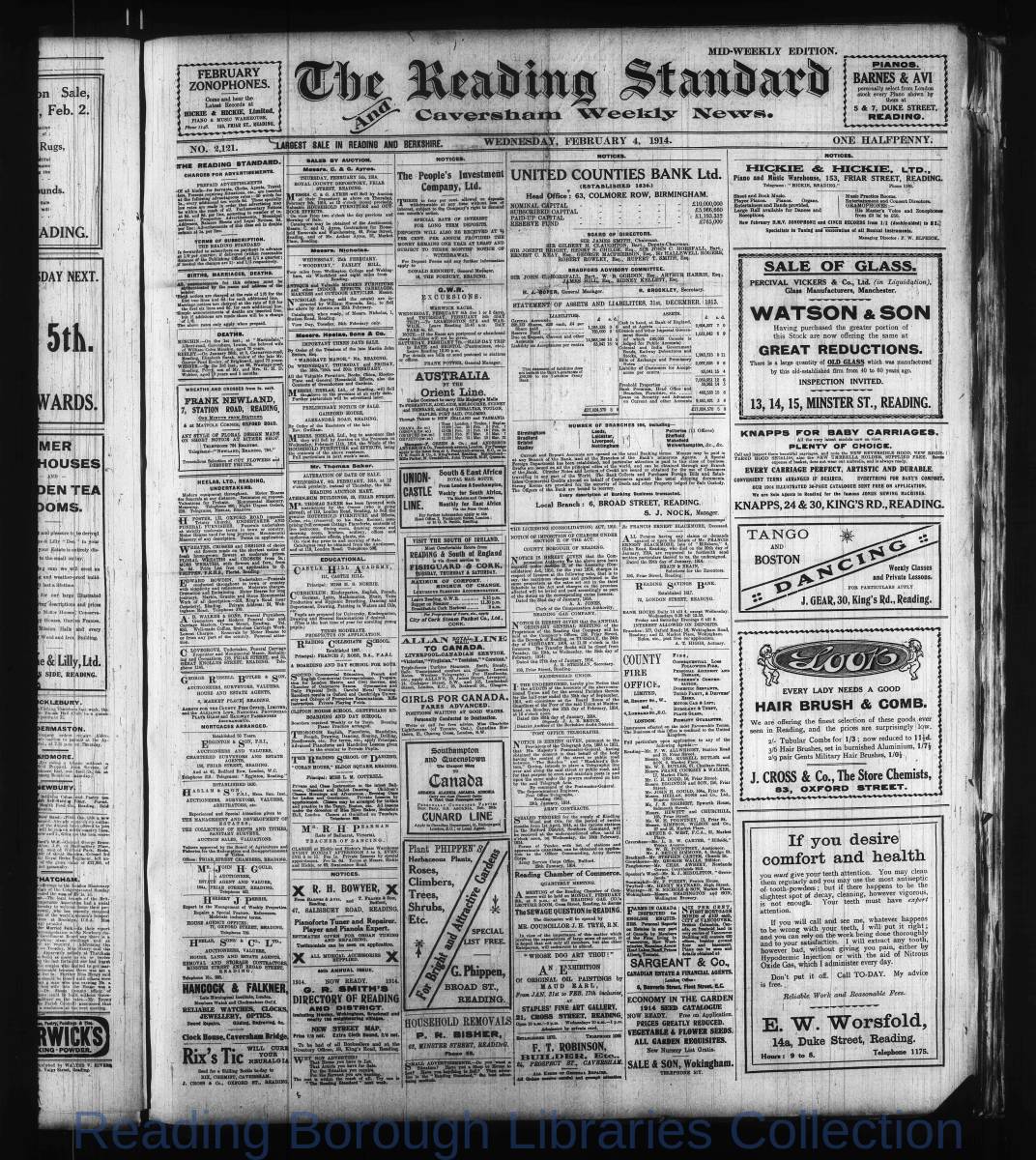 Reading Standard, Wednesday, February 4, 1914. Pg 1 Reading Standard, Wednesday, February 4, 1914. Pg 1