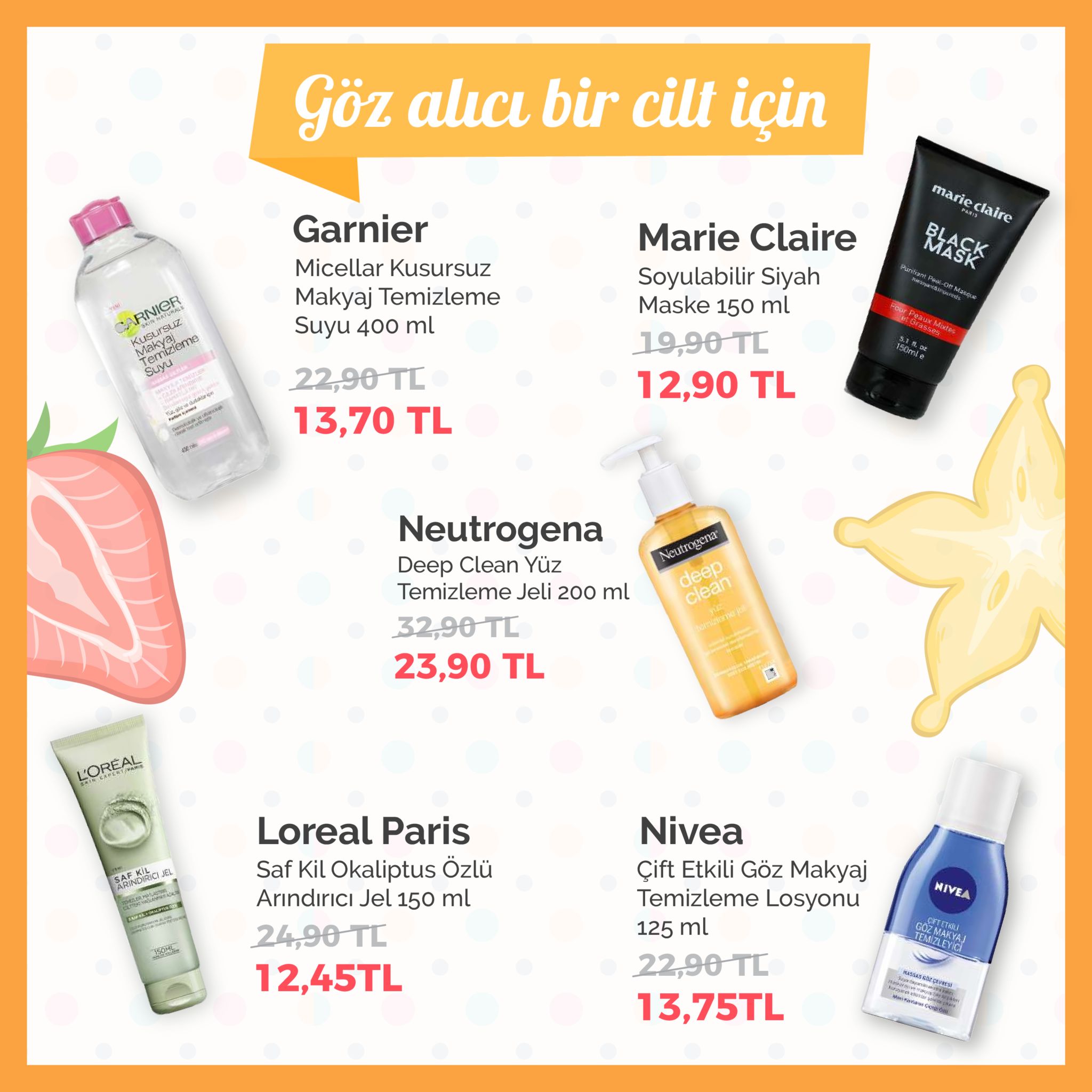 göz alci bir cill için mar eclaire marie claire soyulabilir siyah maske 15o ml mask garnier micellar kusursuz makyaj temizleme suyu 400 ml 150ml 12,90 tl 22,90 tl 13,70 tl neutrogena deep clean yüz temizleme jeli 200 ml 23,90 tl loreal paris saf kil okaliptus ozlü arındıricı jel 150 ml nivea çift etkili göz makyaj temizleme losyonu 125 ml nivea cftethii goz makya temizleyi 490 tl cevres 12,45tl 13,75tl 