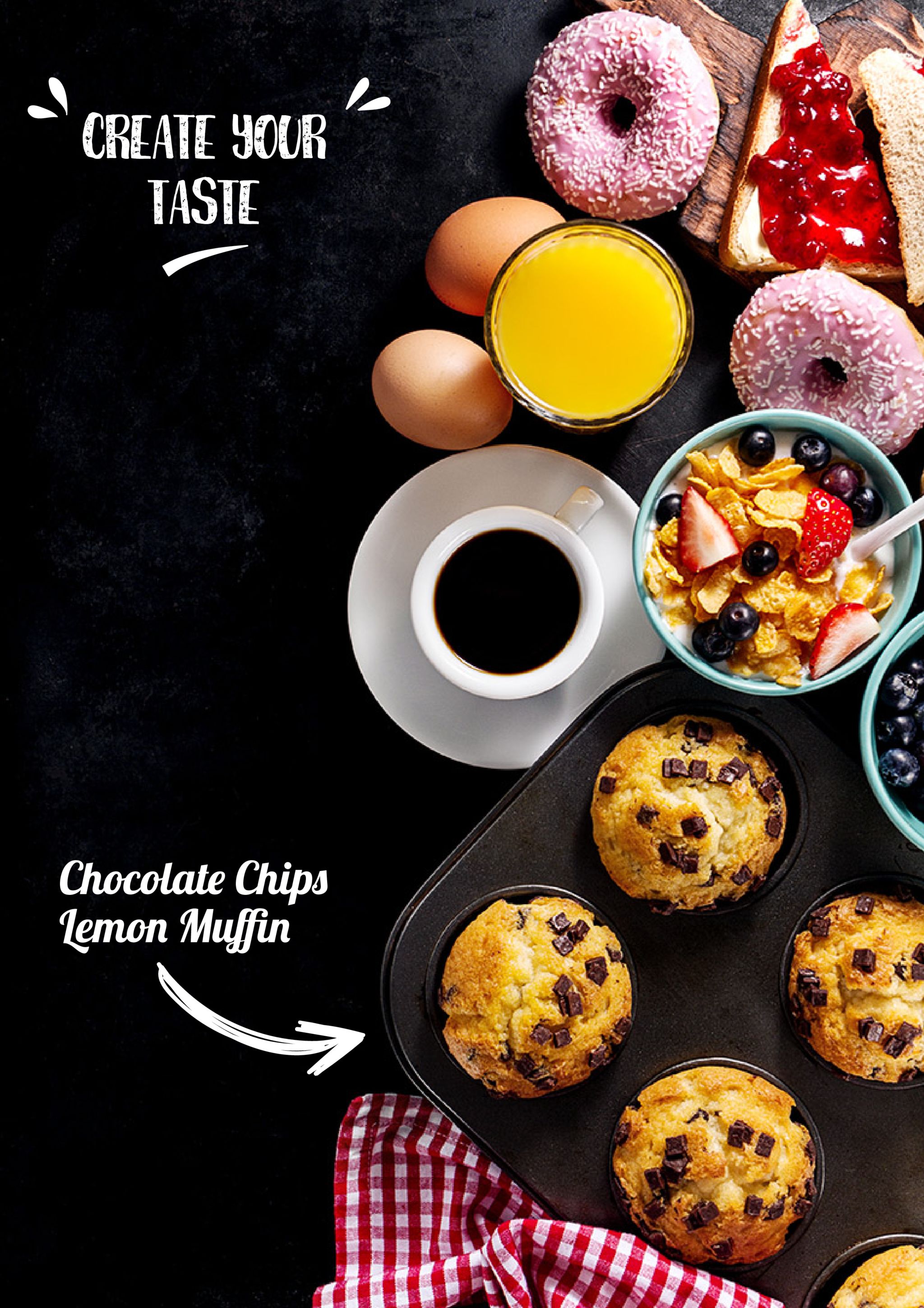 reate vour tasie chocolate chips lemon muffin 