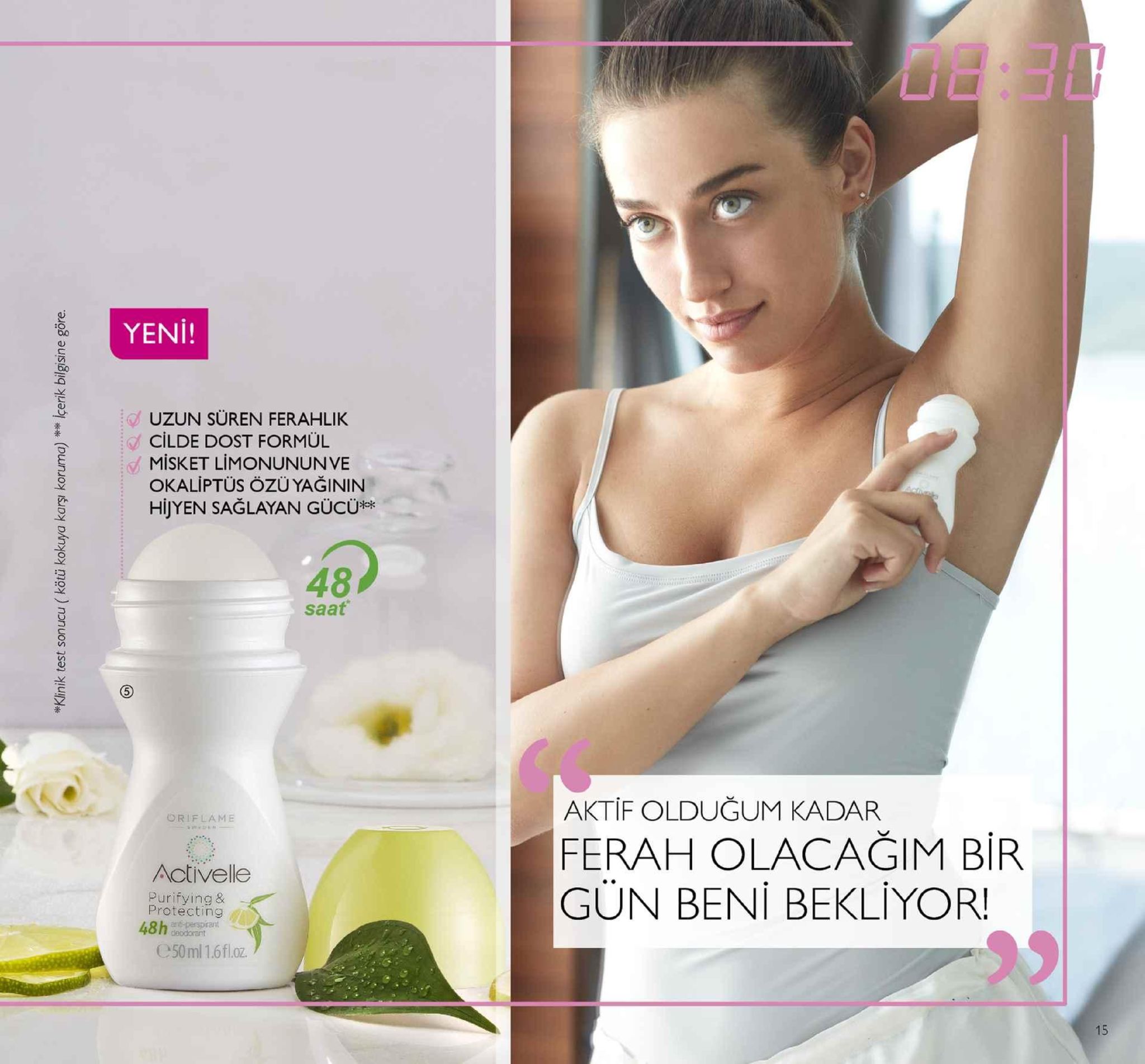 yeni! uzun süren ferahlik /. cilde dost formül misket limonununve okaliptüs özü yağinin hijyen sağlayan gücü 48 -x saat aktif olduğum kadar ferah olacağim bir gün beni bekliyor! riflame activelle purifying & protecting 48h npre c50ml 1.6fl.oz 15 