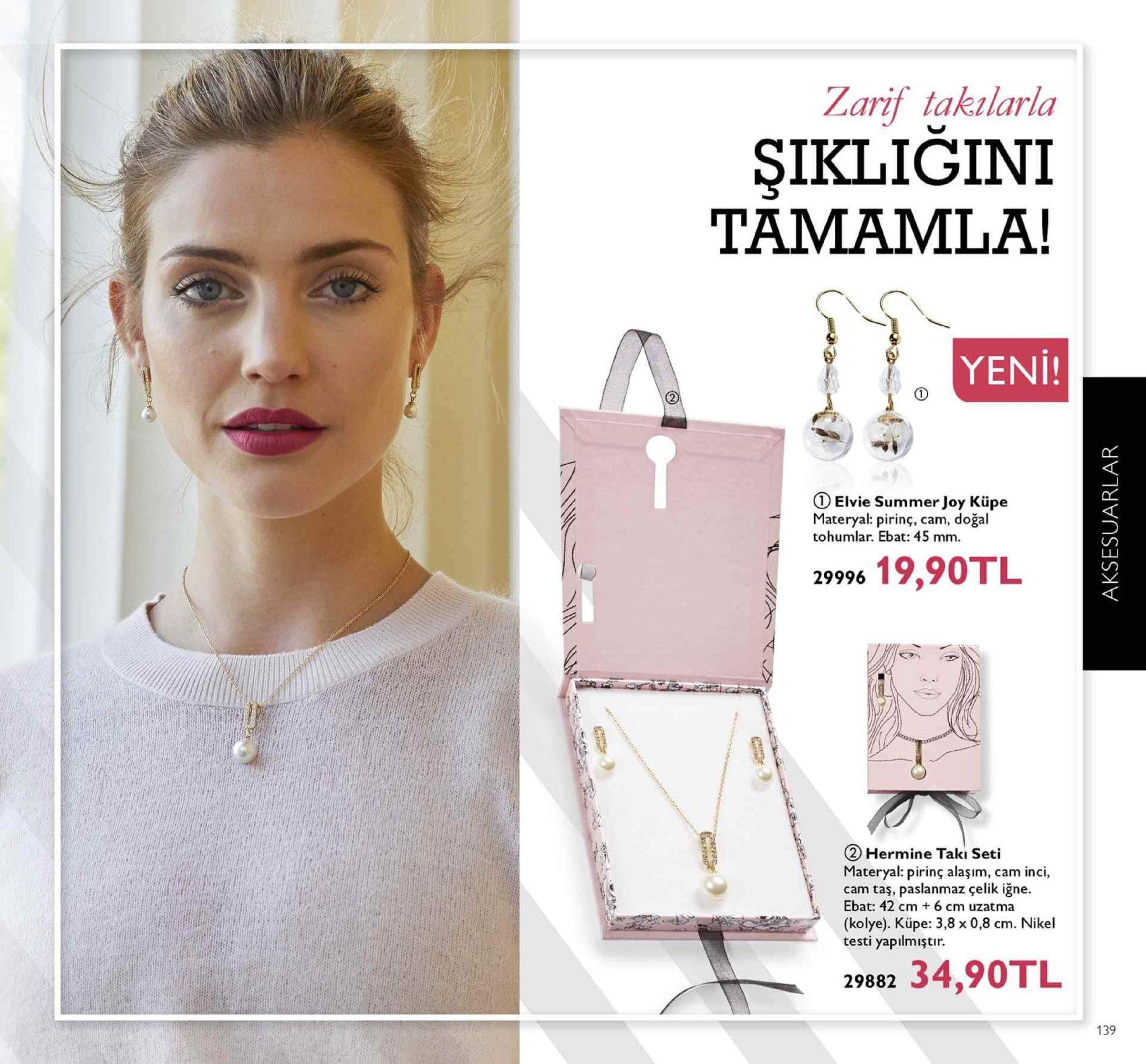 zarif takzlarla sikligini tamamla yeni! telvie summer joy küpe materyal: pirinç, cam, doğal tohumlar. ebat: 45 mm. ki 2999 19,90tl ki (2 hermine takı seti materyal: pirinç alaşım, cam inci, cam taş, paslanmaz çelik iğne. ebat: 42 cm 6 cm uzatma testi yapilmiştır 29882 34,9otl 139 