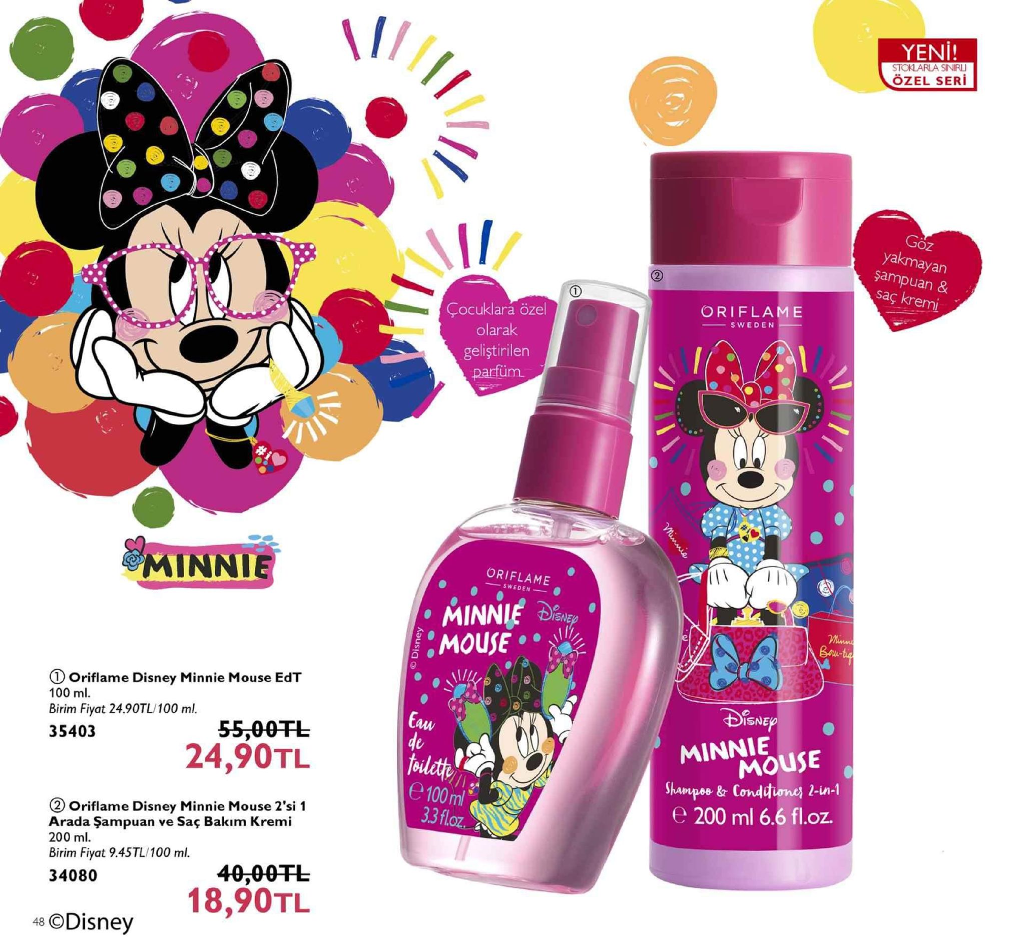 yeni! stoklaria snirl」 özel seri goz yakmayan şampuan saç kremi oriflame çocuklara özel olarak geliştirilen partum minnie oriflame minnie mouse sne,' 드 d oriflame disney minnie mouse edt 100 ml. birim fiyat 24.90tl/100 ml. 35403 isne aw 55,00tl 24,90tl minnie shampes & condtuone, 2-in-1 e 200 ml 6.6 fl.oz mouse e 100 ml (2 oriflame disney minnie mouse 2'si 1 arada şampuan ve saç bakim kremi 200 ml. birim fiyat 9.45tl/100 ml. oz 40,00 fl 18,90tl 34080 48 odisney 
