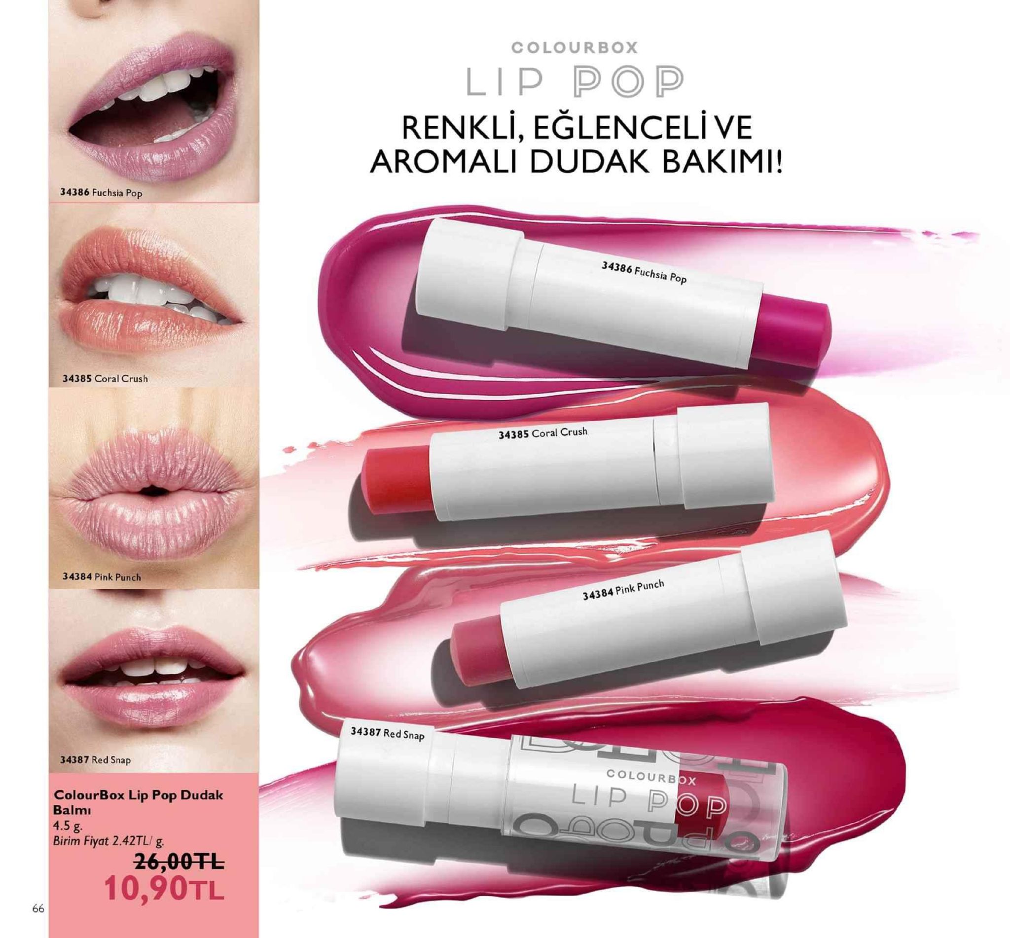 colourbox lip po p renkli, eğlenceli ve aromali dudak bakimi! 34386 fuchsia pop 34386 fuchsia pop 34385 coral crush 34385 coral crush 34384 pink punch 34384 pink punch 34387 red snap 34387 red snap colourbo colourbox lip pop dudak balmı 4.5 g. birim fiyat 2.42tl/ g. 26,00干し 10,90tl 
