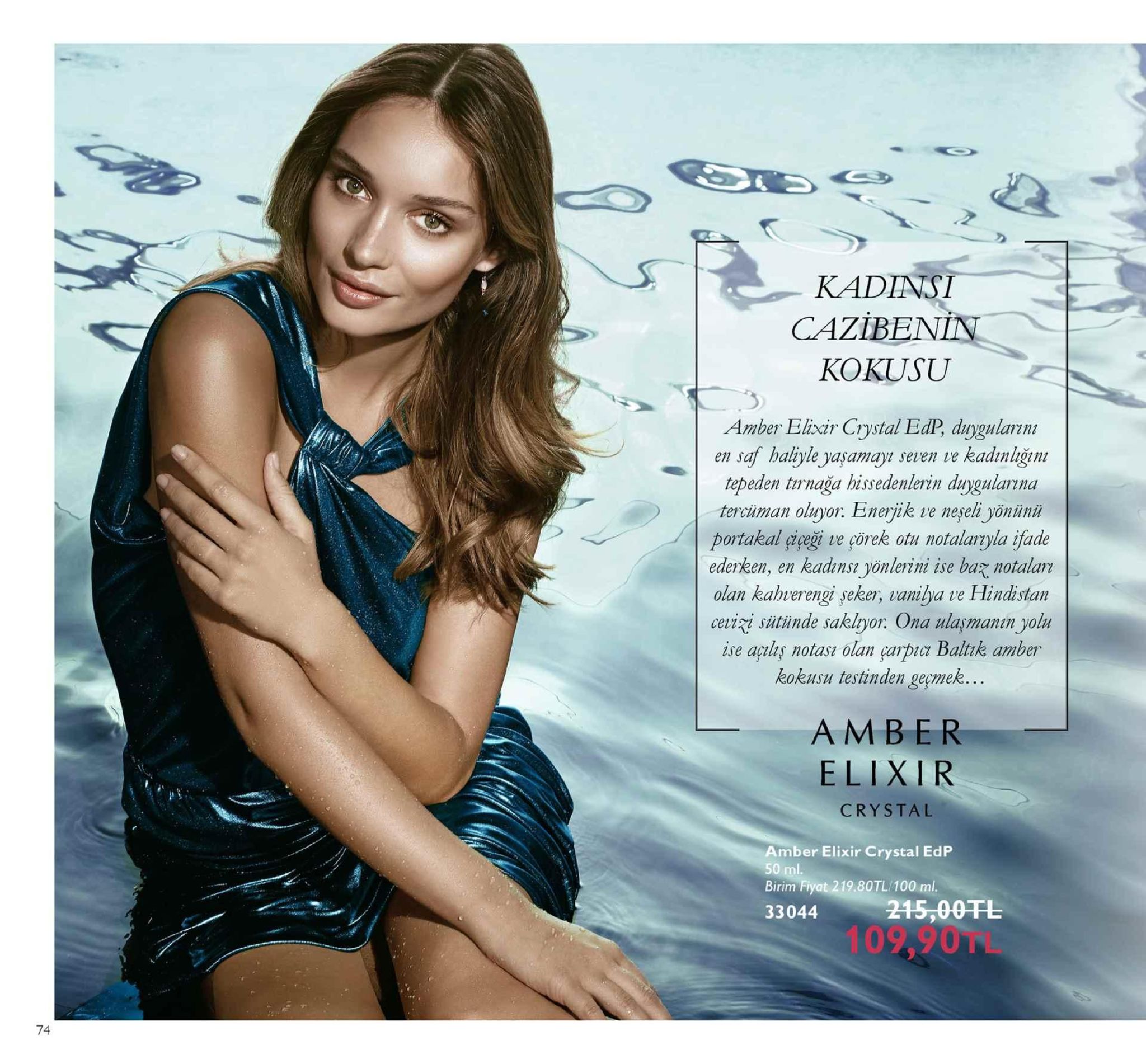 kadinsi cazibenin kokusu amber elixir crystal edp, duygularni en saf haliyle yaşamayi seven ve kadmliğn tepeden twnağa hissedenlerin duygulanna tercinnan oluyor. enerjik ve neşeli,yönünü portakal gigeği ve çörek otu notalaryla ifade ederken, en kadnsı yönlerini ise ba notalary olan kahverengi seker, vanilya ve hindistan cevizi sitünde saklyor: ona ulaşmanin yohu ise açılı§ notası olan çarpıcı baltik amber kokusu testinden geymek. amber elixir crystal amber elixir crystal edp birim fiyat 219.80tl/100 ml 33044 d44215 00tl 109,90tl 74 