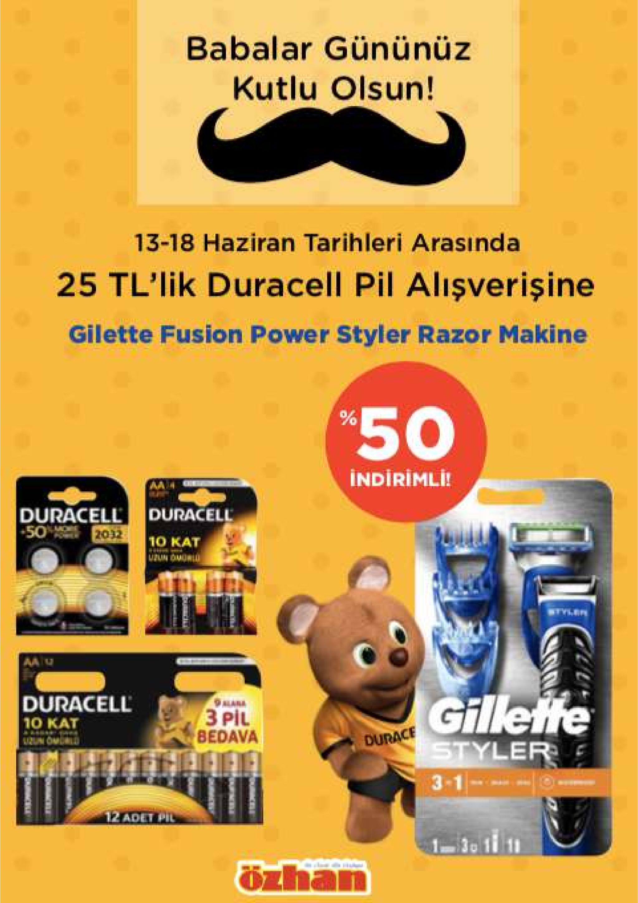 babalar gününüz kutlu olsun! 13-18 haziran tarihleri arasında 25 tl'lik duracell pil alişverişine gilette fusion power styler razor makine $50 indirimli! duracell duracell 50 2032 10 kat | uaun oauriu gillethte styler duracell 3 pil bedava 10 kat durace 3-1 12 adet pil ozhan flle 