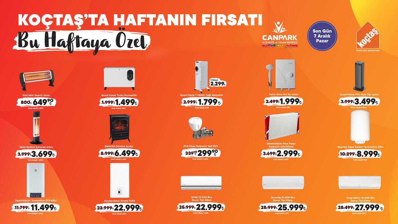 CanPark Koçtaş'ta haftanın fırsatları sadece bu haftaya özel İndirimli fiyatlarla sizi bekliyor. 