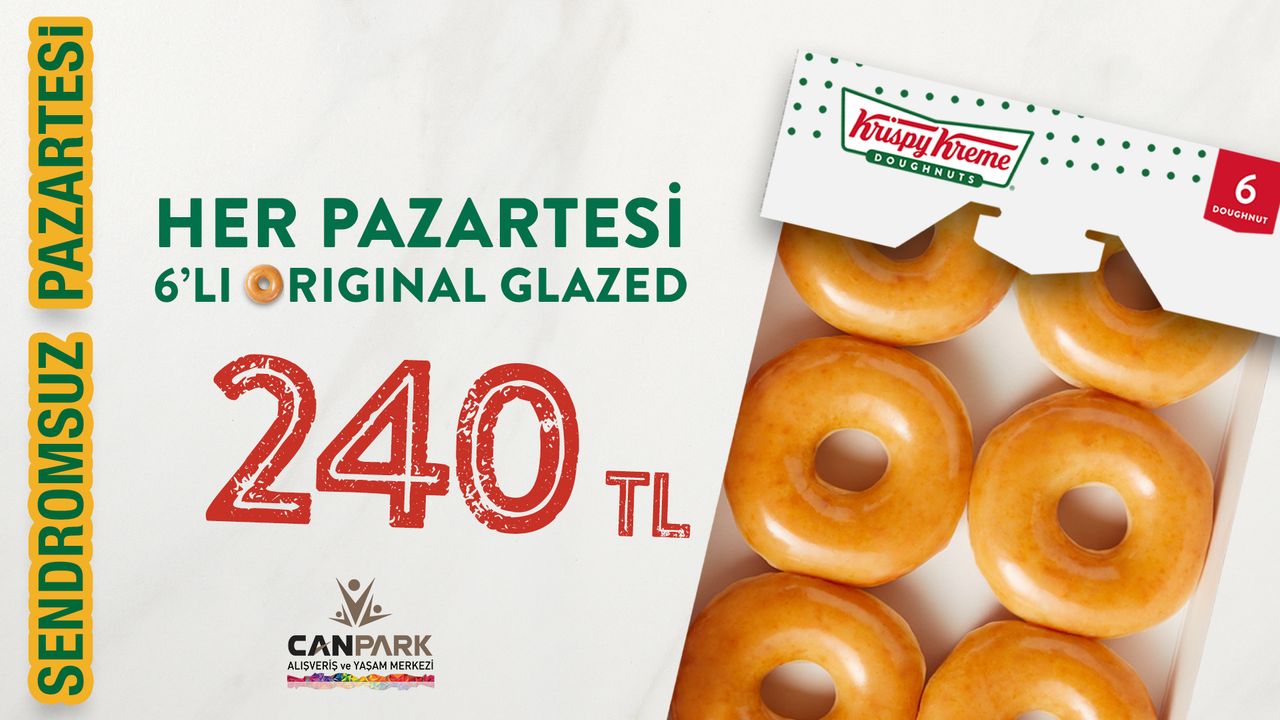 CanPark Krispy Kreme'de Sendromsuz Pazartesi! 6'lı kutu sadece 240TL!