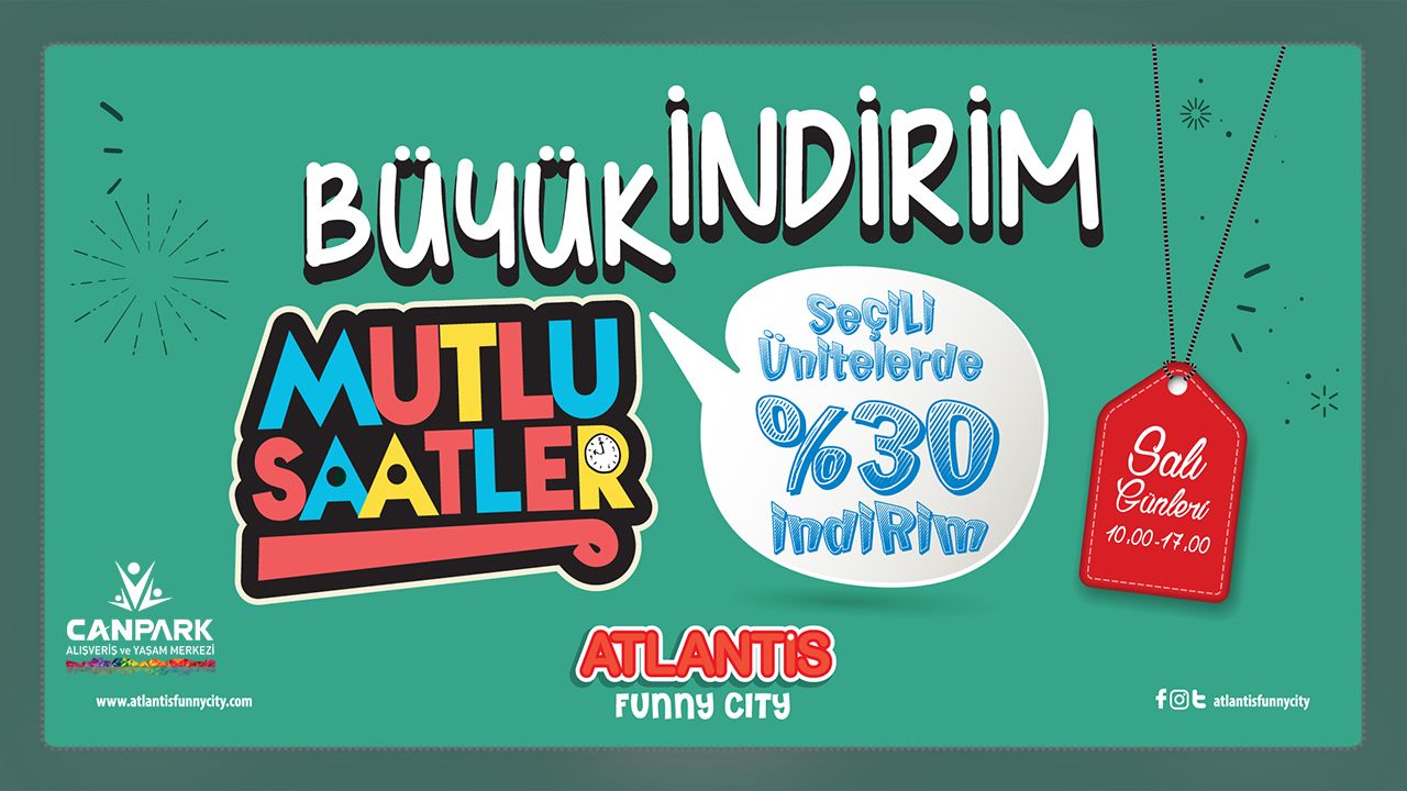 Canpark Joypark her Salı saat 10:00 - 17:00 saatleri arasında %30 indirimli!