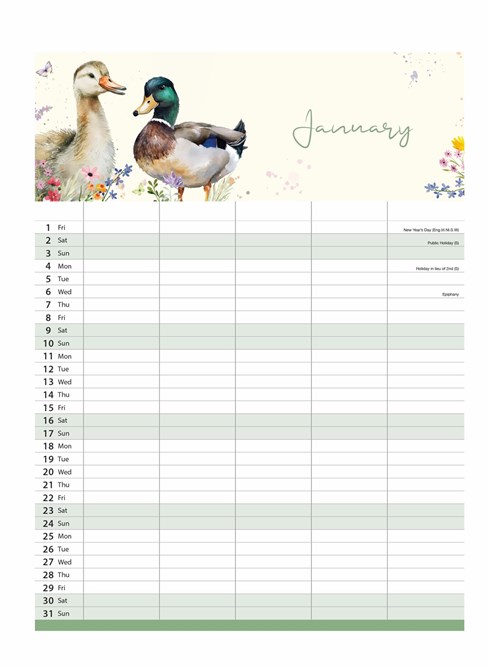 2027 Family Organiser Calendar 5 Column Memo Pad & Shopping List - Animals 2027 Family Organiser Calendar 5 Column Memo Pad & Shopping List - Animals