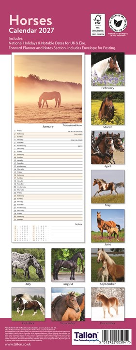 2027 Slim Month To View Spiral Bound Horse Photo Wall Calendar - Horses 2027 Slim Month To View Spiral Bound Horse Photo Wall Calendar - Horses