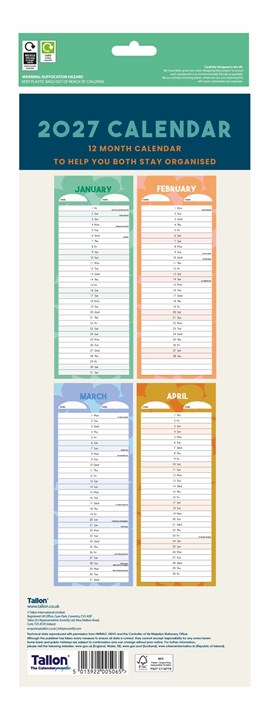 2027 Slim Month To View Spiral Bound 2 Column Wall Calendar - Blue & Green 2027 Slim Month To View Spiral Bound 2 Column Wall Calendar - Blue & Green
