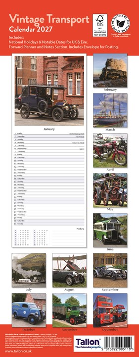 2027 Slim Month To View Spiral Bound Photo Wall Calendar - Vintage Transport 2027 Slim Month To View Spiral Bound Photo Wall Calendar - Vintage Transport
