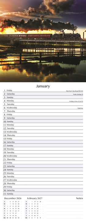 2027 Slim Month To View Spiral Bound Transport Photo Wall Calendar - Trains 2027 Slim Month To View Spiral Bound Transport Photo Wall Calendar - Trains