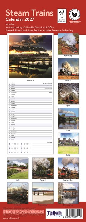 2027 Slim Month To View Spiral Bound Transport Photo Wall Calendar - Trains 2027 Slim Month To View Spiral Bound Transport Photo Wall Calendar - Trains