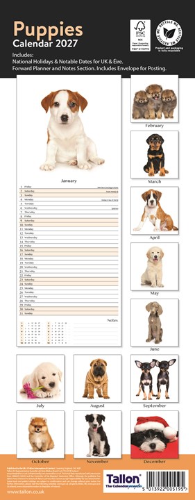2027 Slim Month To View Spiral Bound Dog Photo Wall Calendar Puppies 2027 Slim Month To View Spiral Bound Dog Photo Wall Calendar Puppies