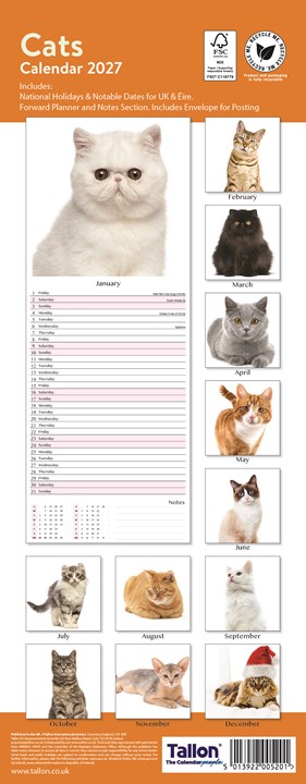 2027 Slim Month To View Spiral Bound Cat Photo Wall Calendar - Cats 2027 Slim Month To View Spiral Bound Cat Photo Wall Calendar - Cats