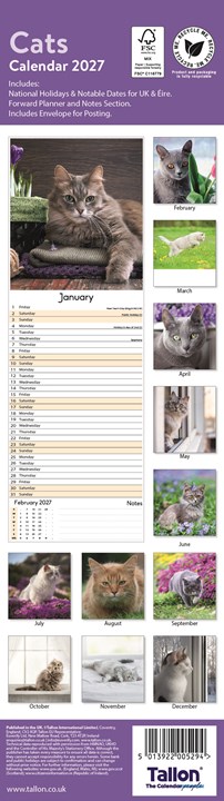 2027 Super Slim Month To View Spiral Bound Animal Photo Wall Calendar - Cats 2027 Super Slim Month To View Spiral Bound Animal Photo Wall Calendar - Cats