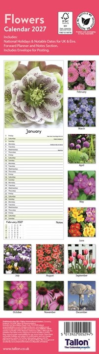 2027 Super Slim Month To View Spiral Bound Photo Wall Calendar - Flowers 2027 Super Slim Month To View Spiral Bound Photo Wall Calendar - Flowers