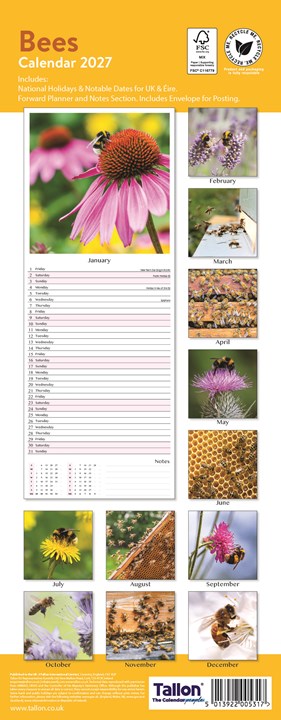 2027 Slim Month To View Spiral Bound Photo Wall Calendar - Bees & Flowers 2027 Slim Month To View Spiral Bound Photo Wall Calendar - Bees & Flowers