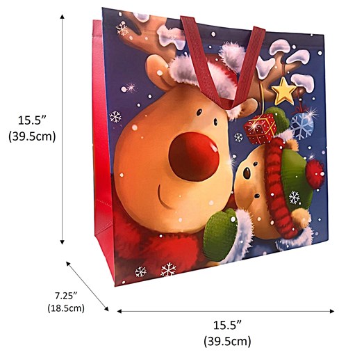 Set of 6 Reusable Square Jumbo Christmas Bag - Bag for Life Reindeer & Bear Set of 6 Reusable Square Jumbo Christmas Bag - Bag for Life Reindeer & Bear