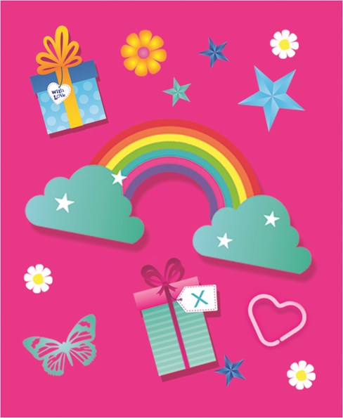Hot Pink Birthday Girl Rainbow Wrapping Paper - 1 Sheet with Matching Gift Tag Hot Pink Birthday Girl Rainbow Wrapping Paper - 1 Sheet with Matching Gift Tag