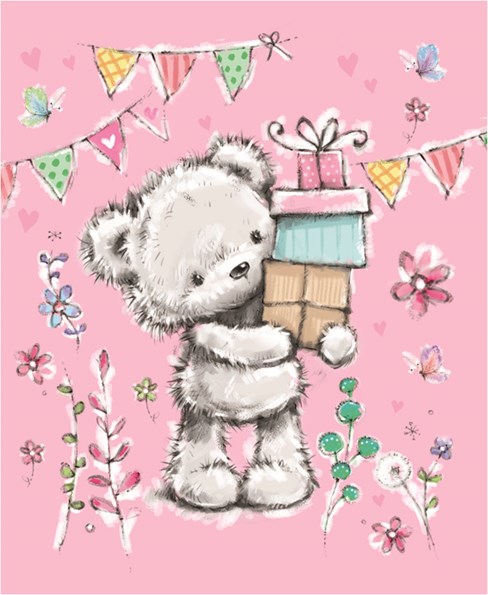Cute Wrapping Paper - 1 Sheet & Matching Tag - Grey Bear with Cupcake Flowers Cute Wrapping Paper - 1 Sheet & Matching Tag - Grey Bear with Cupcake Flowers
