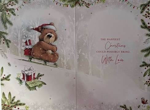 Grandad Christmas Card - Cute Bear on Sleigh with Gifts and Foil 7.5" x 5.25" Grandad Christmas Card - Cute Bear on Sleigh with Gifts and Foil 7.5" x 5.25"