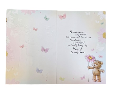 Nan Birthday Card - Bear with Giant Flower Butterflies and Glitter 7.75x5.25" Nan Birthday Card - Bear with Giant Flower Butterflies and Glitter 7.75x5.25"