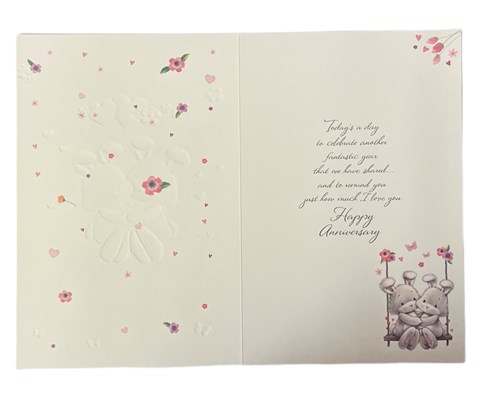 Wife Wedding Anniversary Card - Bunny's on Swing Flowers Hearts Silver Foil 9x6" Wife Wedding Anniversary Card - Bunny's on Swing Flowers Hearts Silver Foil 9x6"