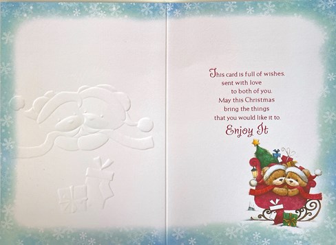 Special Couple Christmas Card - Bears In Santa Hats, Sleigh & Gifts 7.5x5.25" Special Couple Christmas Card - Bears In Santa Hats, Sleigh & Gifts 7.5x5.25"