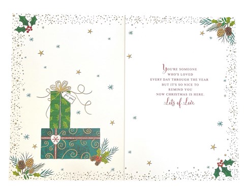 Grandson Christmas Card - Red Background With Gifts & Gold Foil 7.5x5.5" Grandson Christmas Card - Red Background With Gifts & Gold Foil 7.5x5.5"