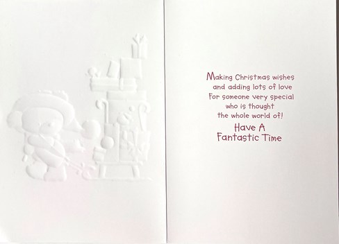 Grandson Christmas Card -Bear in Hat sleigh and Presents Red Foil 7.5 x 5.5" Grandson Christmas Card -Bear in Hat sleigh and Presents Red Foil 7.5 x 5.5"