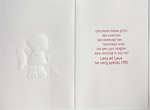Granddaughter Christmas Card - Bear Hanging Stocking Fireplace Red Foil 7.5x5.25 Granddaughter Christmas Card - Bear Hanging Stocking Fireplace Red Foil 7.5x5.25
