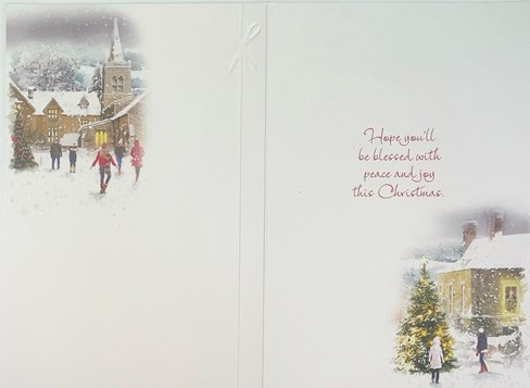 Blessings at Christmas Card - People outside Church at Night Foil 7.75x5.25" Blessings at Christmas Card - People outside Church at Night Foil 7.75x5.25"