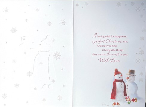 Auntie & Uncle Christmas Card - Snowman Couple with Robins Silver Foil 7.5x5.25" Auntie & Uncle Christmas Card - Snowman Couple with Robins Silver Foil 7.5x5.25"