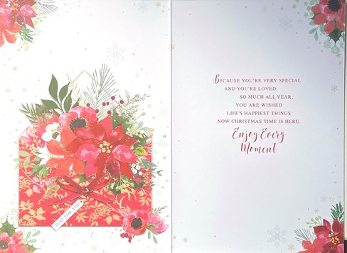 Granddaughter Christmas Card - Flowers in Envelope with Gold Foil 7.5x5.25" Granddaughter Christmas Card - Flowers in Envelope with Gold Foil 7.5x5.25"