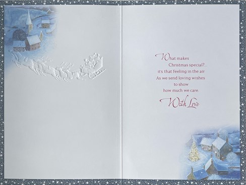 Grandson Christmas Card - Santa's Sleigh in the Night Sky with Sliver Foil 9x6" Grandson Christmas Card - Santa's Sleigh in the Night Sky with Sliver Foil 9x6"