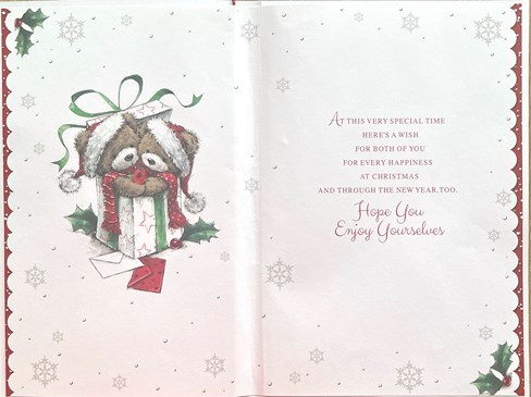 Both Of You Christmas Card - Bears in Gift Box with Rose Red Ribbon & Foil 9x6'' Both Of You Christmas Card - Bears in Gift Box with Rose Red Ribbon & Foil 9x6''