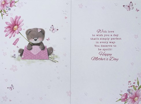Nanna Mother's Day Card - Bear with Giant Pink Flower and Gold Foil 7.5x5.25" Nanna Mother's Day Card - Bear with Giant Pink Flower and Gold Foil 7.5x5.25"