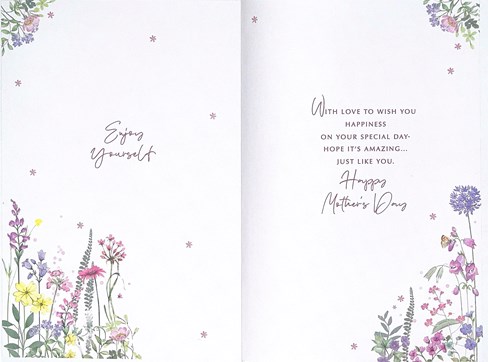 Wife Mother's Day Card - Pink Heart Wild Flowers Butterflies Rose Gold Foil 9x6" Wife Mother's Day Card - Pink Heart Wild Flowers Butterflies Rose Gold Foil 9x6"