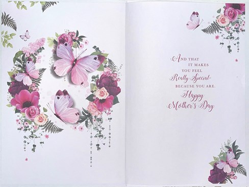 Someone Special Mother's Day Card - Pink Flowers Butterflies and Silver Foil 9x6 Someone Special Mother's Day Card - Pink Flowers Butterflies and Silver Foil 9x6